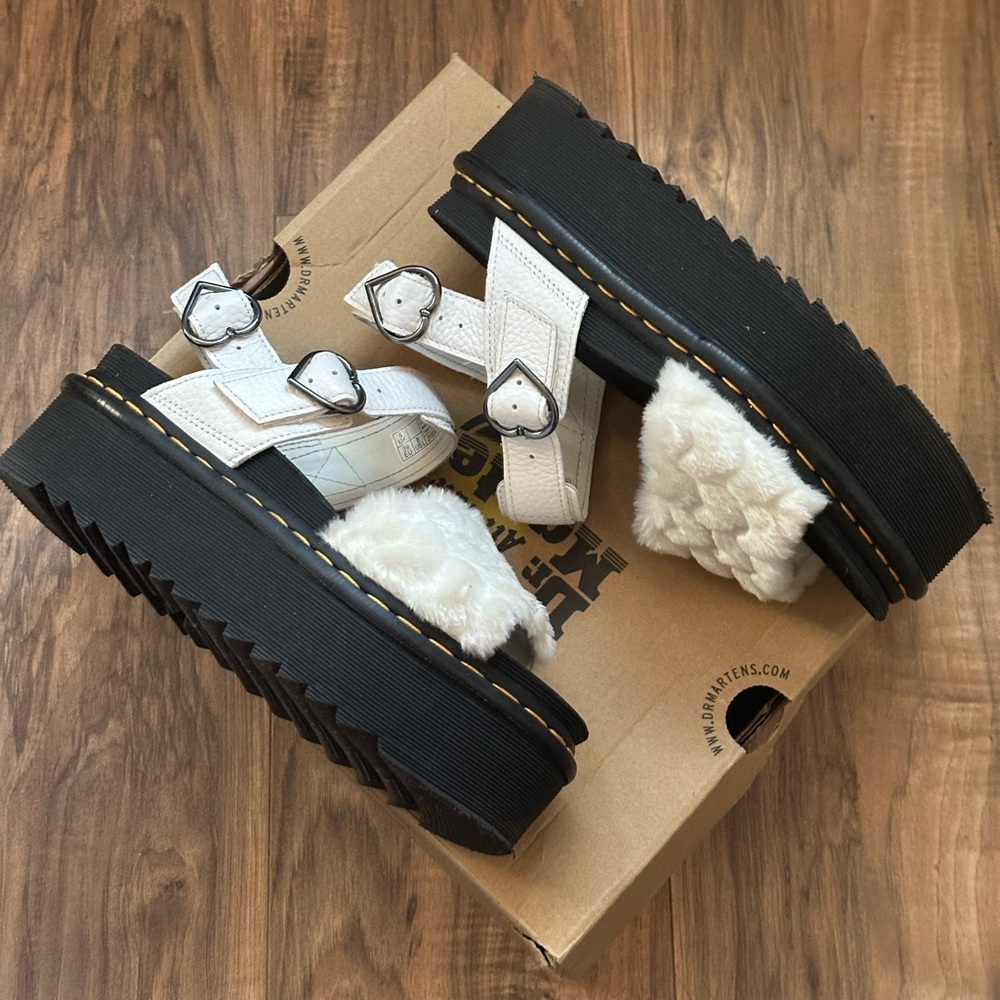 Dr. Martens White feaux fur heart Platform Sandals - Picture 2 of 6